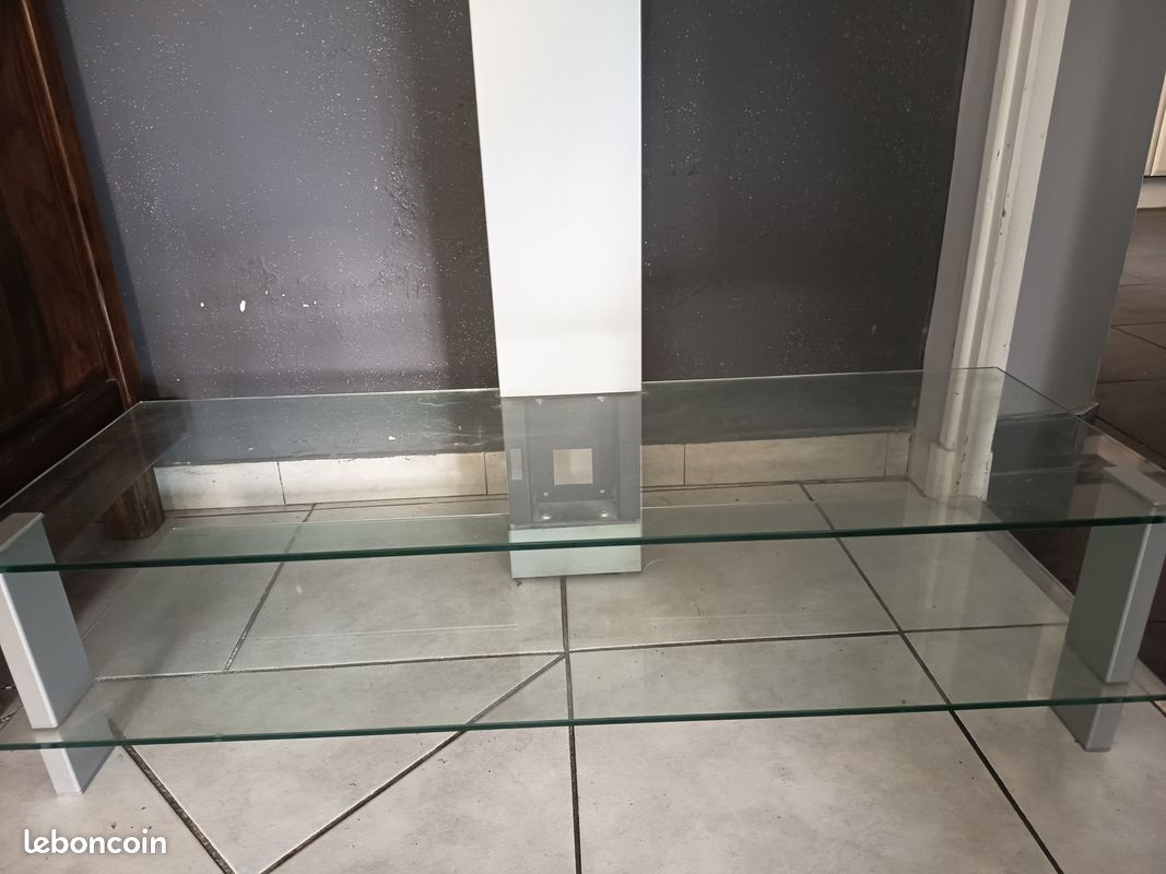 Meuble télé en verre 2 plateaux (image 1)