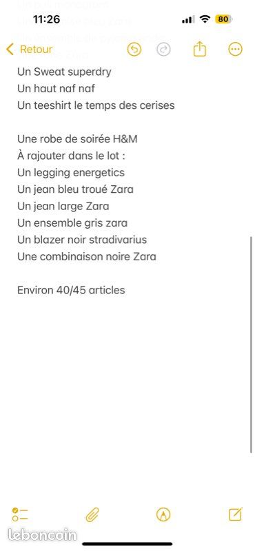 Shein Zara H And M Vente De Vêtements Divers 40/45 Articles Marque