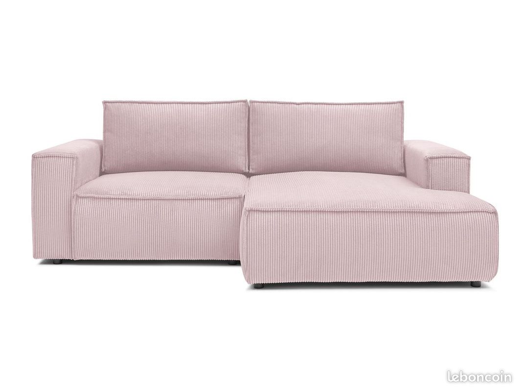 BOBOCHIC Canapé d'angle compact NIHAD velours côtelé Rose - Angle droit (image 8)