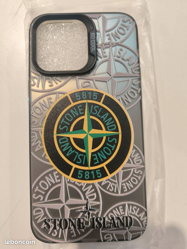 Coque Stone Island Pour IPhone 14 - Blanche, Qualité Premium, TPU Mat, Anti-choc, Neuve
