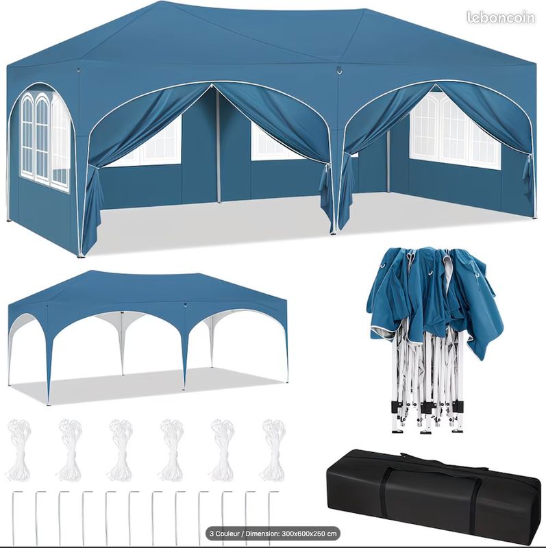 Pergola – Barnum – Tonnelle 3x6m – avec côtés (Beige, Bleu, Vert ou Gris) - Livraison gratuite en 4 jours ⭐⭐⭐ (image 1)