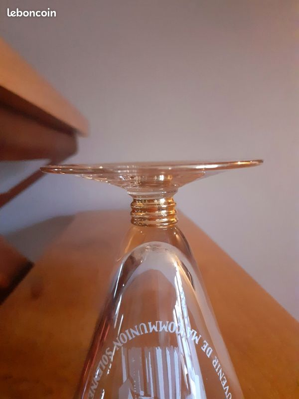 ANCIEN VERRE ÉMAILLÉE Souvenir de première communion - ton rose