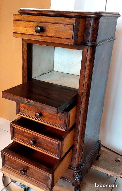 Commode vintage bois massif et plaque marbre (image 2)