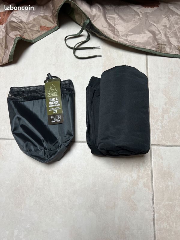Sac à Viande Micropolaire ARES – Noir, Ultra-léger 650 G, Compact, Améliore La Chaleur Du Sac De Couchage De 6°C