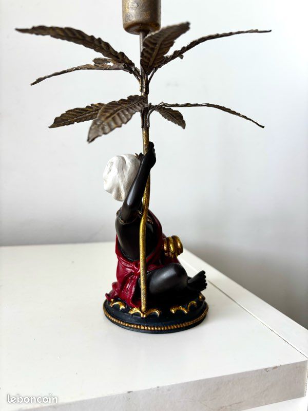 Bougeoir palmier en plâtre et laiton 1950 (image 8)