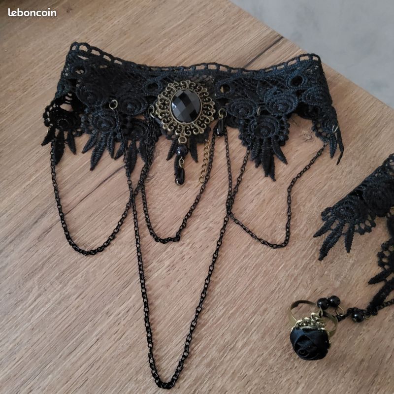KEYRI Set Gothique Collier + Bracelet Dentelle – Choker Et Chaîne Doigt Vampire, Style Élégant Pour Fêtes