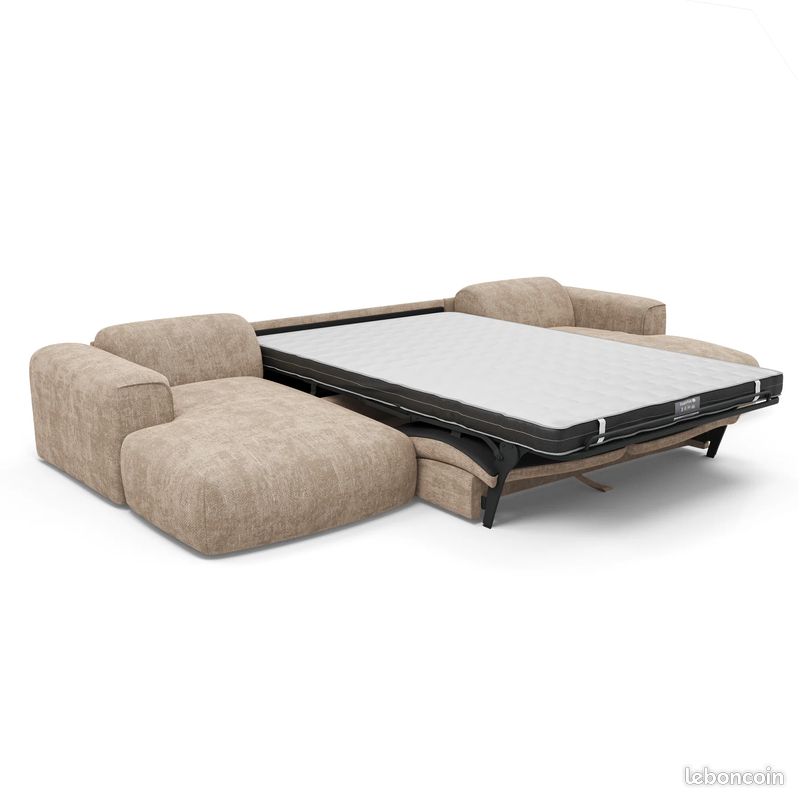 Canapé Panoramique Convertible Express NOVA – Matelas Dunlopillo 140 cm – Velours Tramé – Neuf (image 3)