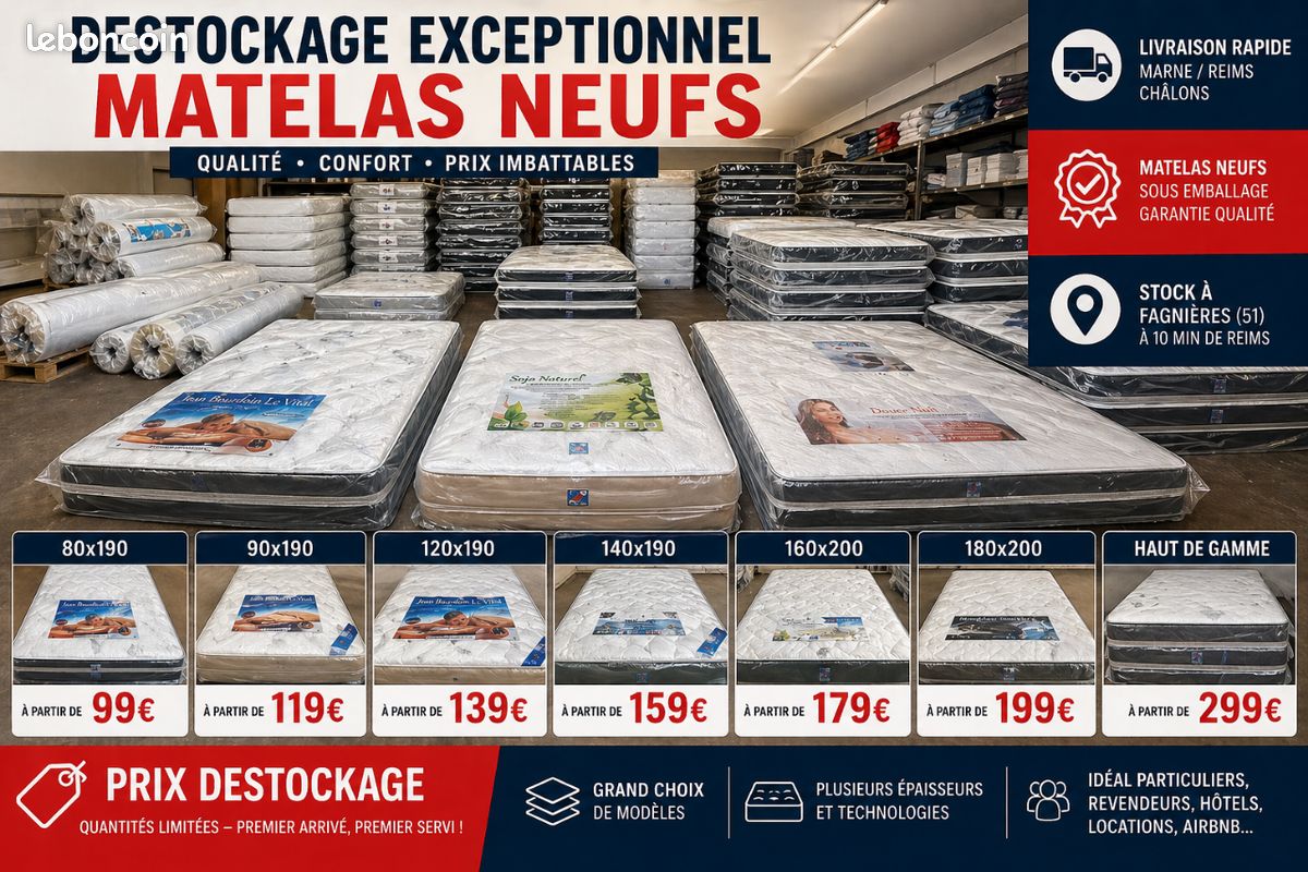 Matelas neufs toutes tailles dès 99 livraison possible (image 1)