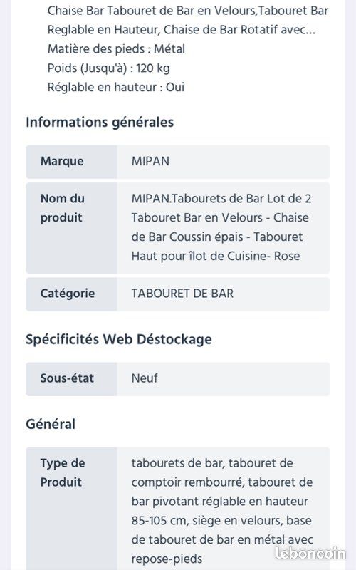 2 Tabouret Bar en Velours (image 4)