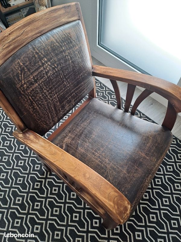 Fauteuil bois et cuir (image 3)