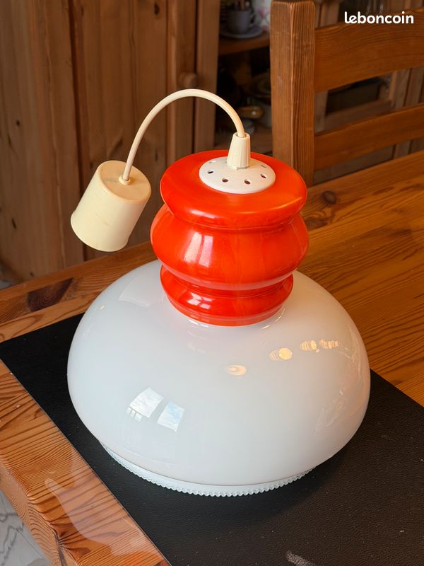 Lustre en opaline blanc et orange vintage (image 9)