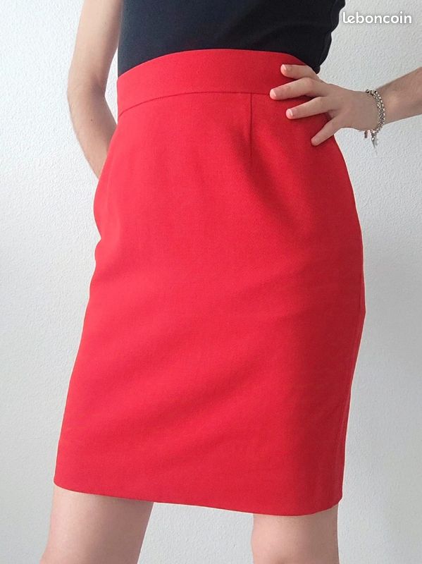 Ensemble Tailleur Moschino Cheap And Chic - Veste Et Jupe Rouge/ Noir, Laine Et Velours, Taille M