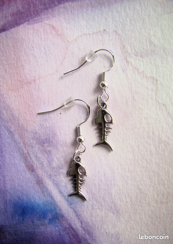Boucles or neuves cr argent arêtes poisson creat (image 1)