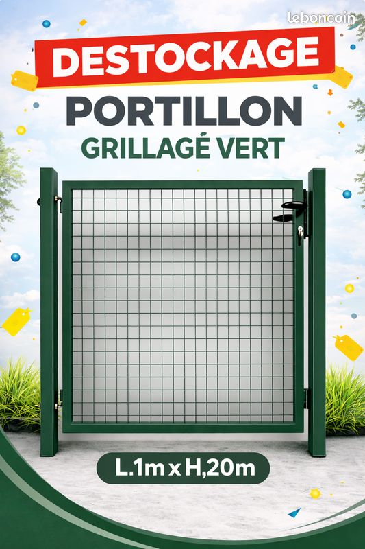 Portillon grillagé premium L100cmxH120cm Vert neuf (image 1)