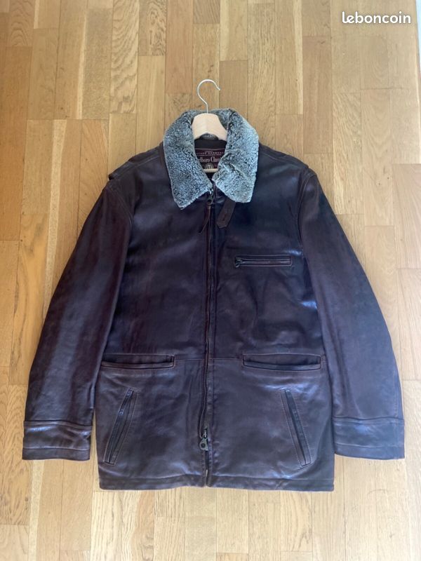 Veste En Cuir Vachette Marlboro Classics Noire Avec Col Gilet Amovible - Taille M, Occasion Très Bon état