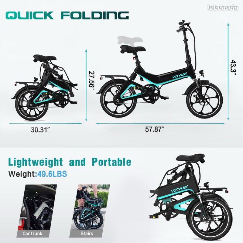 Vélo électrique HITWAY BK2 – 45 km autonomie, moteur 250W (image 4)