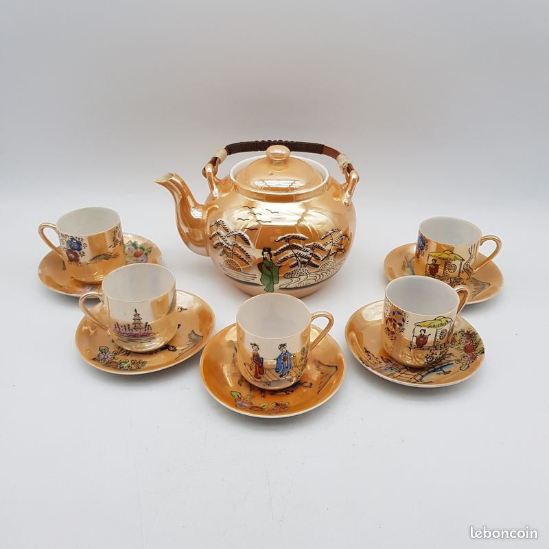 Service à Thé Et Tasses à Saké Adeline Fine Porcelains – Bleu/vert – Neuf – Rare