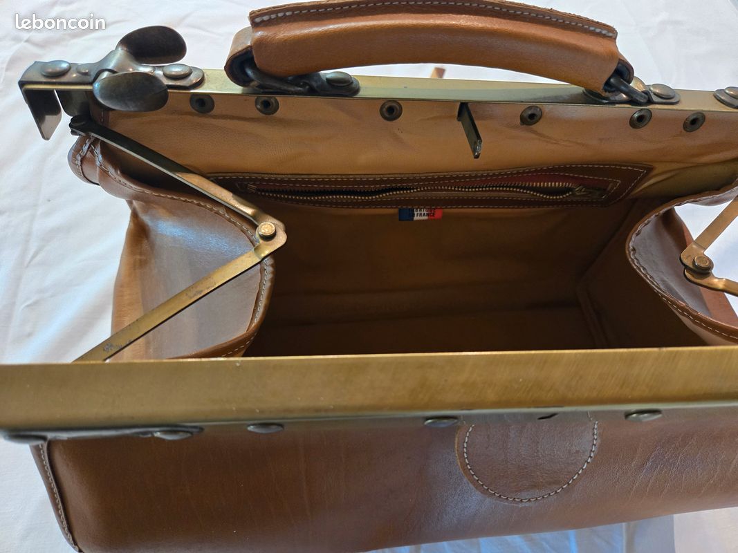 Sac De Médecin En Cuir Vintage – Limoges, Marron, Poignée Et Intérieur Cuir, Taille Moyen