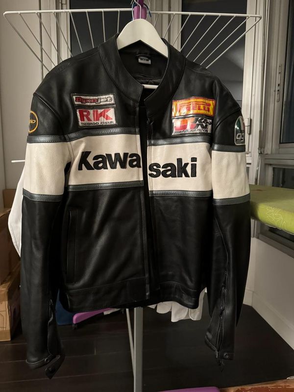 KAWASAKI Veste en Cuir de Moto Veste Motard en Cuir Veste en Cuir