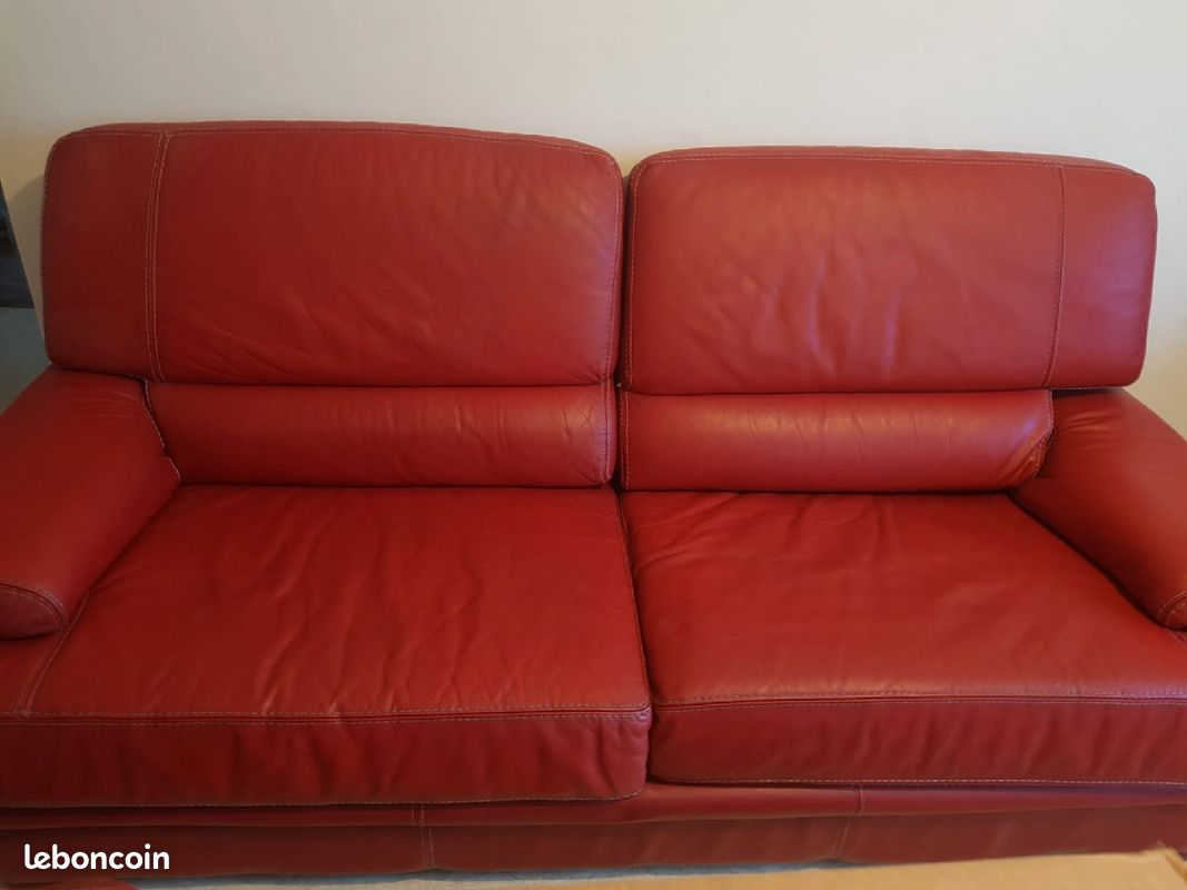 Canapé rouge véritable cuir (image 1)