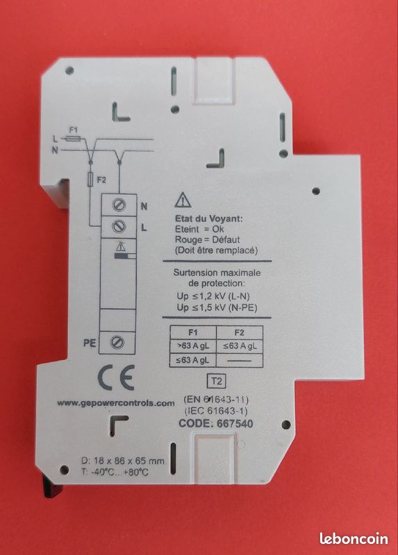 Parafoudre Neuf, Bipolaire AEG, Classe II, 15kA - 667540 (image 2)