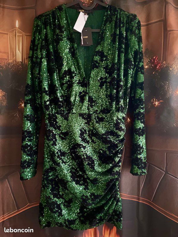 h&m balmain sequin green dress Dark Green main image 1