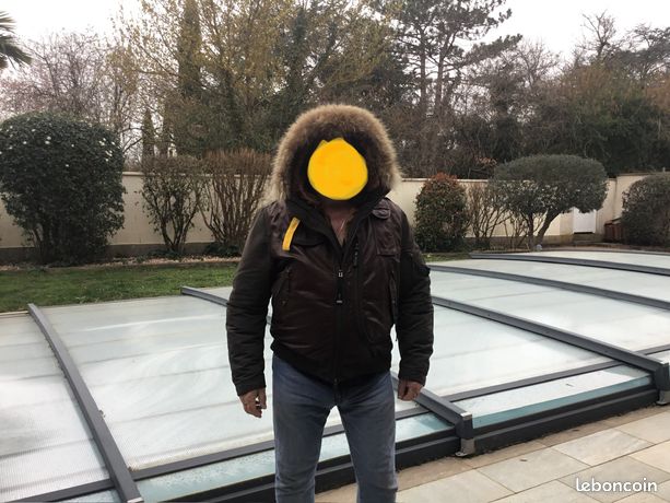 Veste Vintage Fourrure Et Cuir Marron - Blouson Moto Taille L, Occasion Très Bon état
