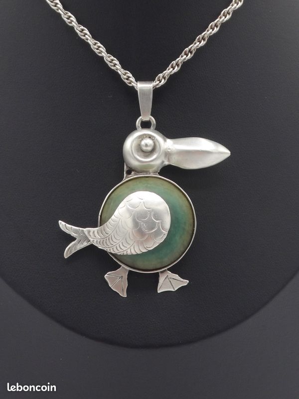 Pendentif Oiseau (perroquet) Articulé En Argent - Occasion - État Des Photos