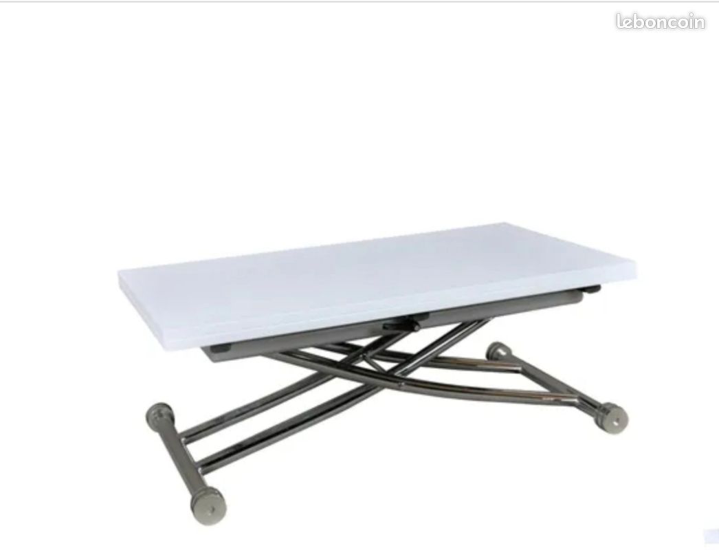 Table basse relevable pliable 2 en 1 RECTO 2 Blanc laqué (image 1)