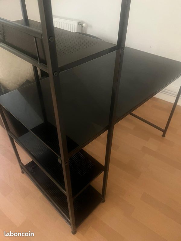 Bureau laqué noir étagère intégrée (image 2)