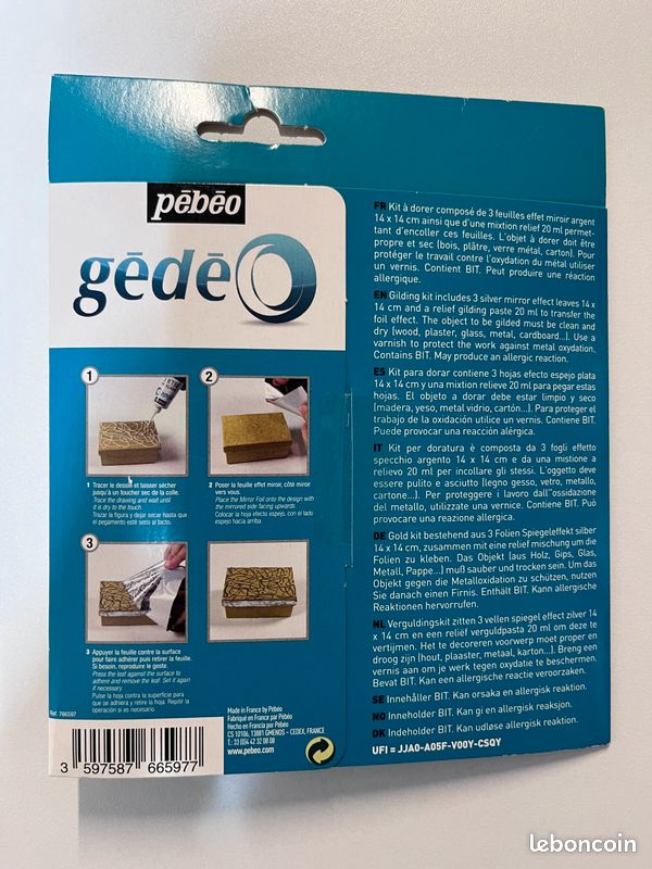Kit à dorer feuilles effet miroir, mixtion relief GEDEO PEBEO (image 2)
