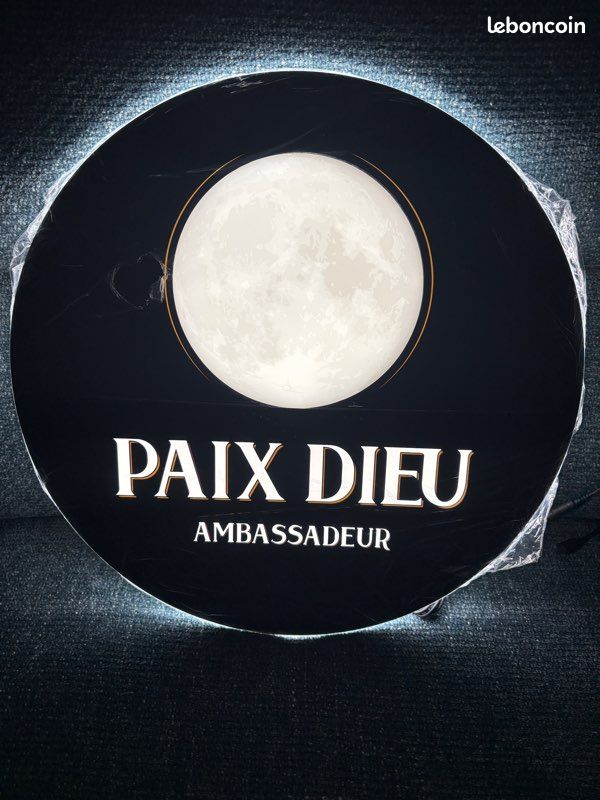 Logo Lumineux 'Paix Dieu' - Lampe Décorative En Plastique Noir - Fait Main En France 2023