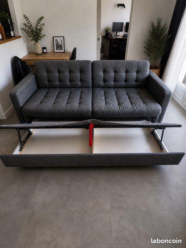 Canapé convertible 3 places gris – bon état + couchage (image 5)