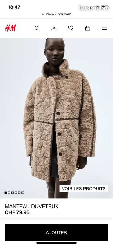 Manteau H&M NEUF Teddy duveteux peau mouton retourné blanc beige