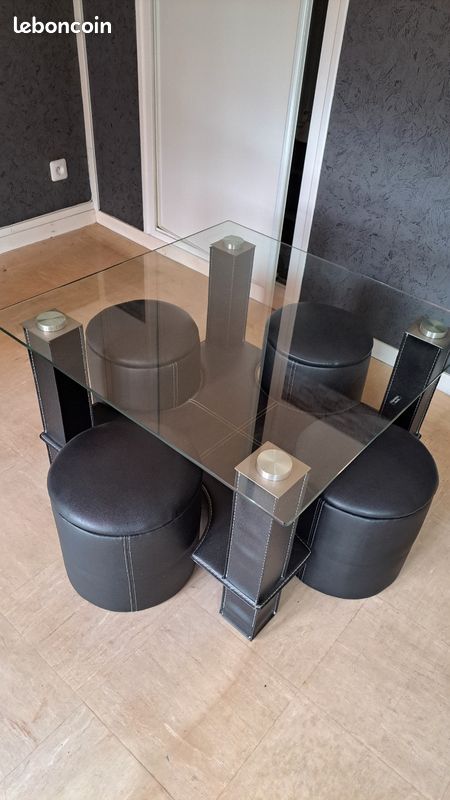 Table basse et ses 4 pouf (image 1)