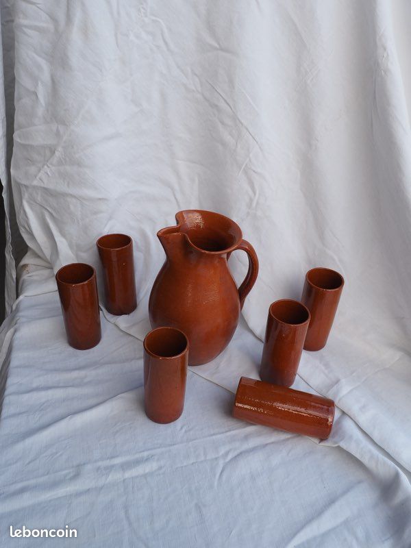 Service à Orangade Vintage – Carafe Et Verres Rotin Ambré – Années 1920-40