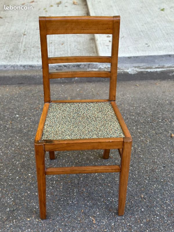 Chaise vintage en bois assise formica motif granité terrazzo années 50/60 (image 1)