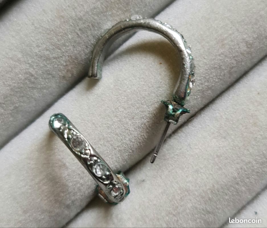Boucles d'oreilles 3./4 de cercle, pierres brillantes incrustées (image 2)