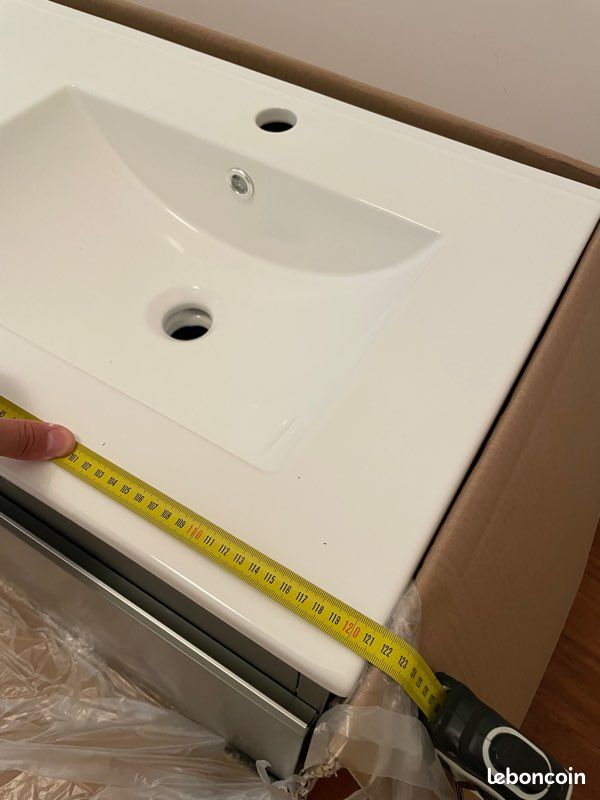 Plan vasque céramique Blanc pour meuble SDB 120 cm (image 4)