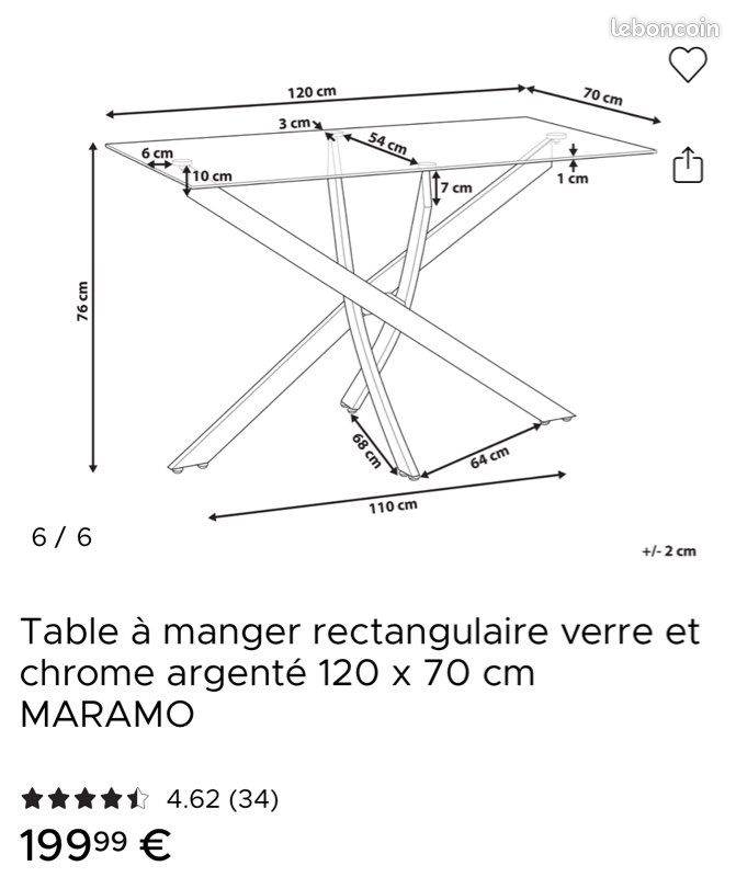 Table design en verre 120 cm (image 4)