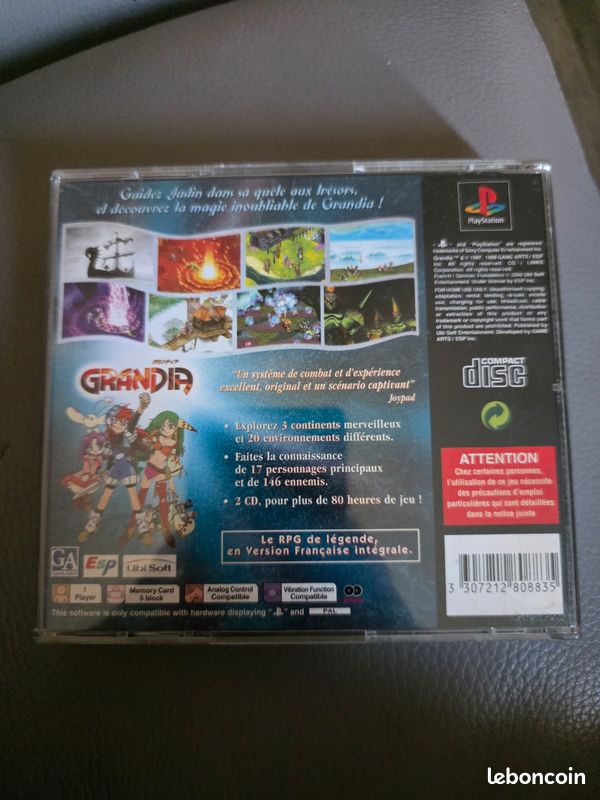 Jeu PlayStation 1 PS1 PS2 Grandia - Jeux vidéo