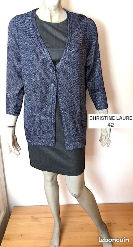 Christine Laure Taille 42 Superbe gilet bleu cardigan femme