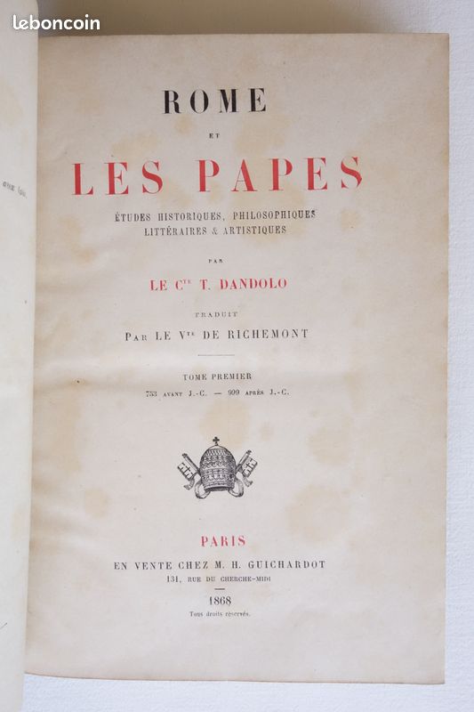 Rome et les papes - 5/5 Vol. - Tullio Dandolo - H. Guichardot 1868-1870 (image 5)