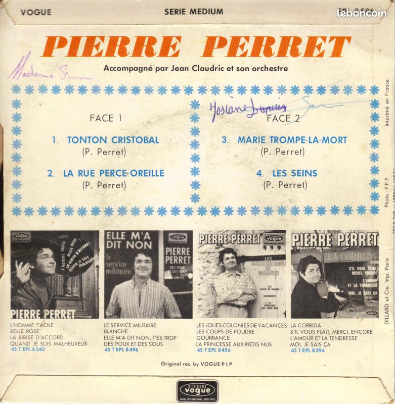 Pierre perret disque vinyl 45 tours (image 2)