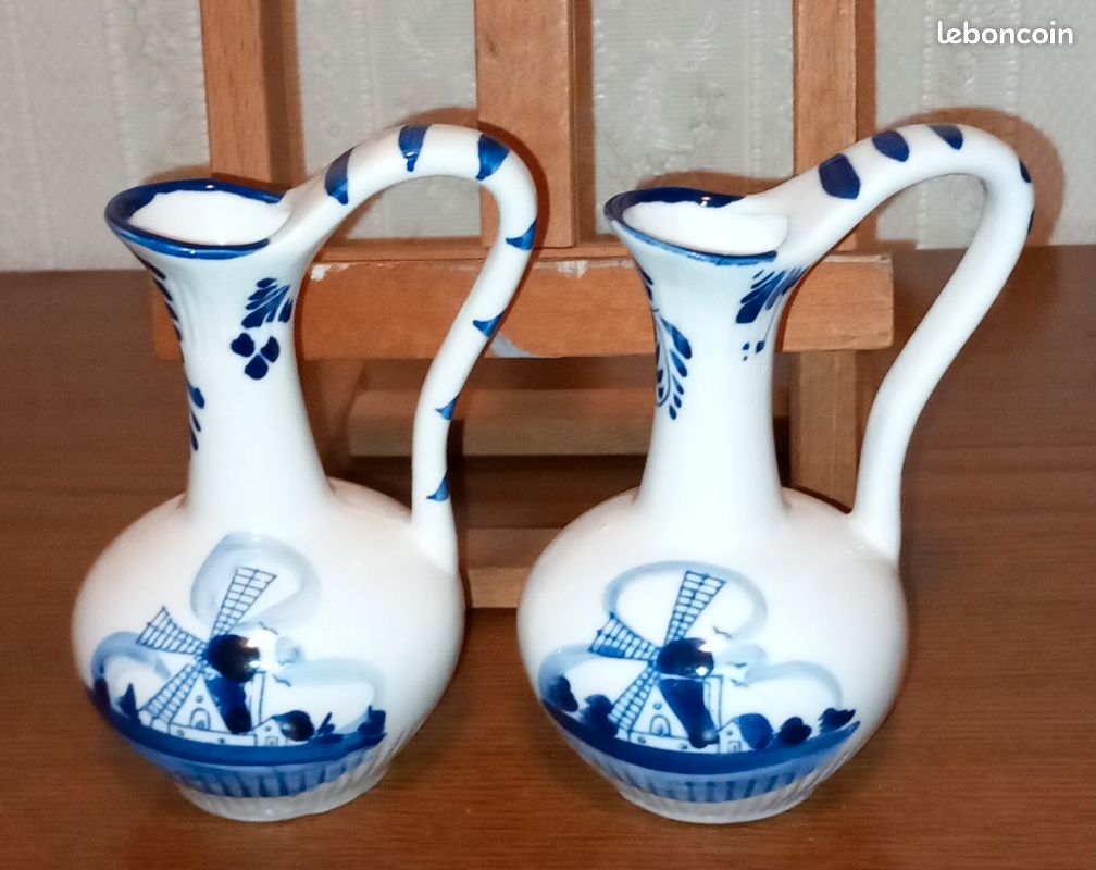 Lot de 2 petits pichets/Vases Delft's Blue Peint à la main 12,5 cm (image 1)