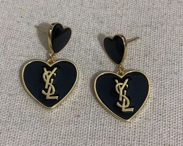 Boucles D'oreilles Vintage En Forme De Cœur Plaqué Or 24k Avec émail Noir - Taille S/M/L - Occasion Très Bon état