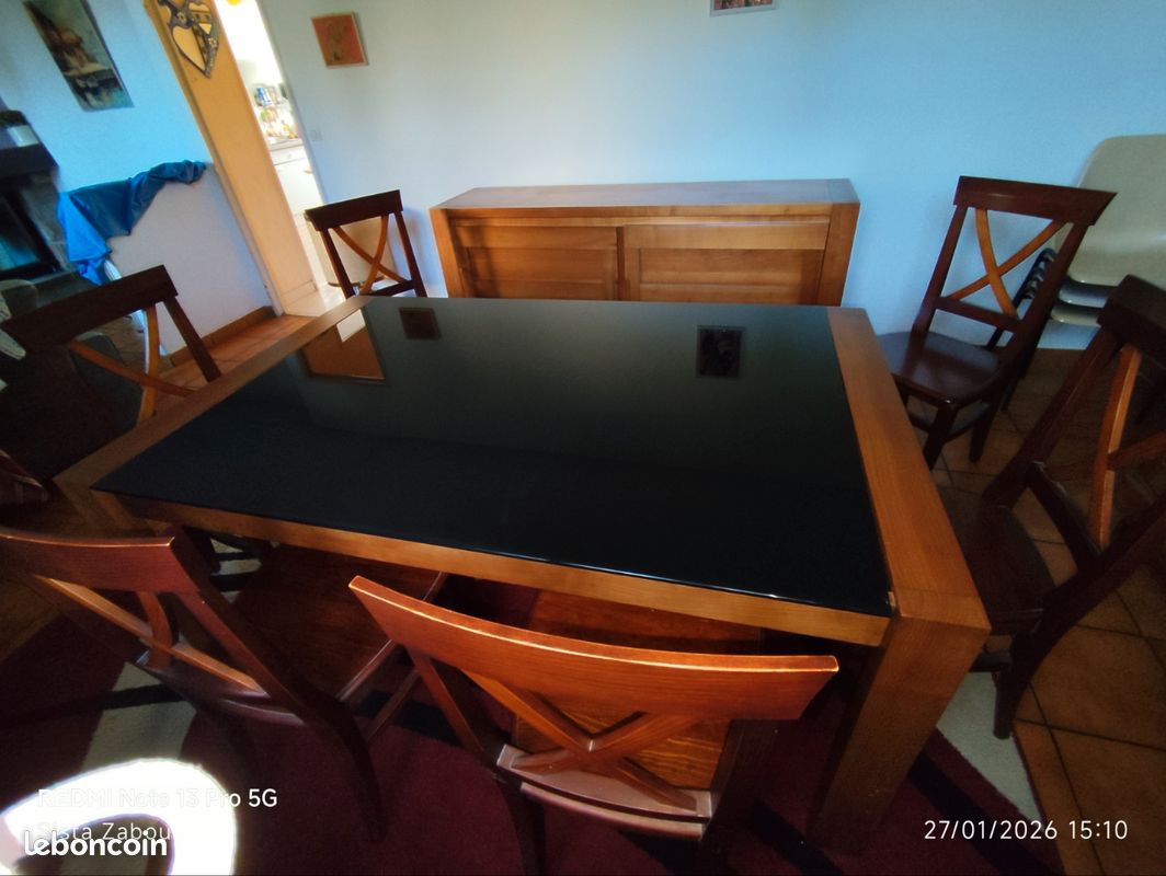 Grande Table De Salle à Manger En Merisier - Marqueterie, Rallonges - TTBE