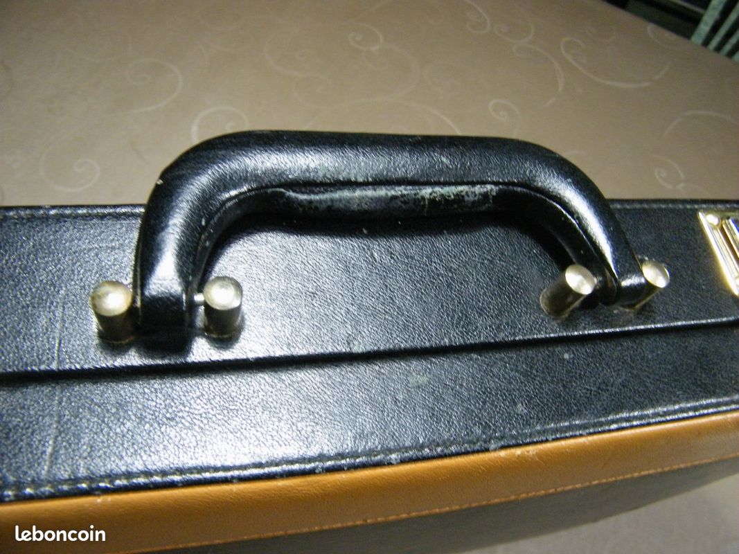 Elégant attaché case vintage noir avec une bande brun ocre (image 7)