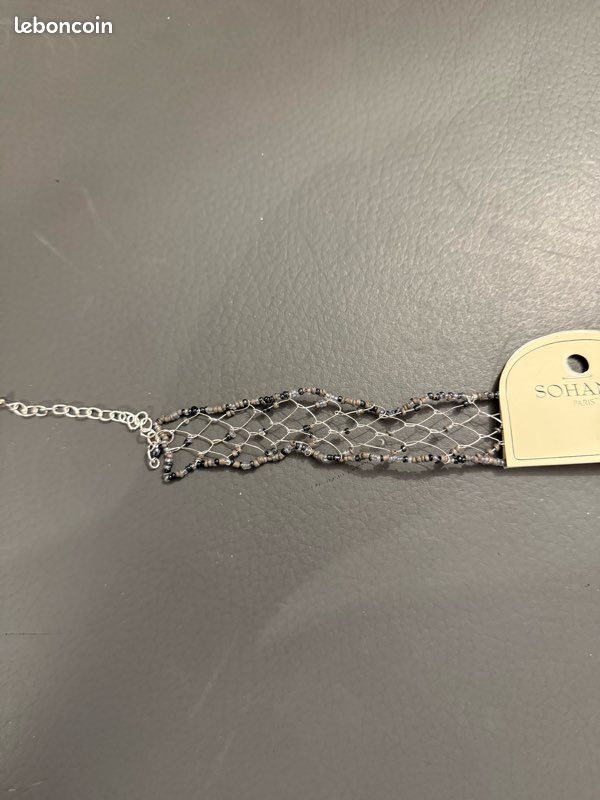 Collier ras de cou Sohana Paris — Style résille & perles gris/noir NEUF (image 3)