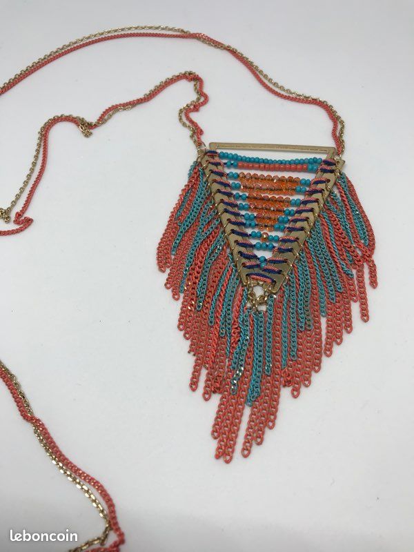 Collier sautoir corail et turquoise (image 1)